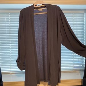 Long sleeve open front cardigan.Grey.Can pull up & button the sleeves.Very soft.
